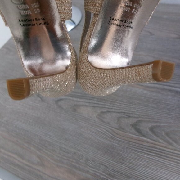 Adrianna Papell Shimmery Sparkly Gold Stiletto Heels Shoes Slingback Peep Toe 8 - Picture 11 of 16